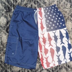 Men's Blue and Red Swim Shorts